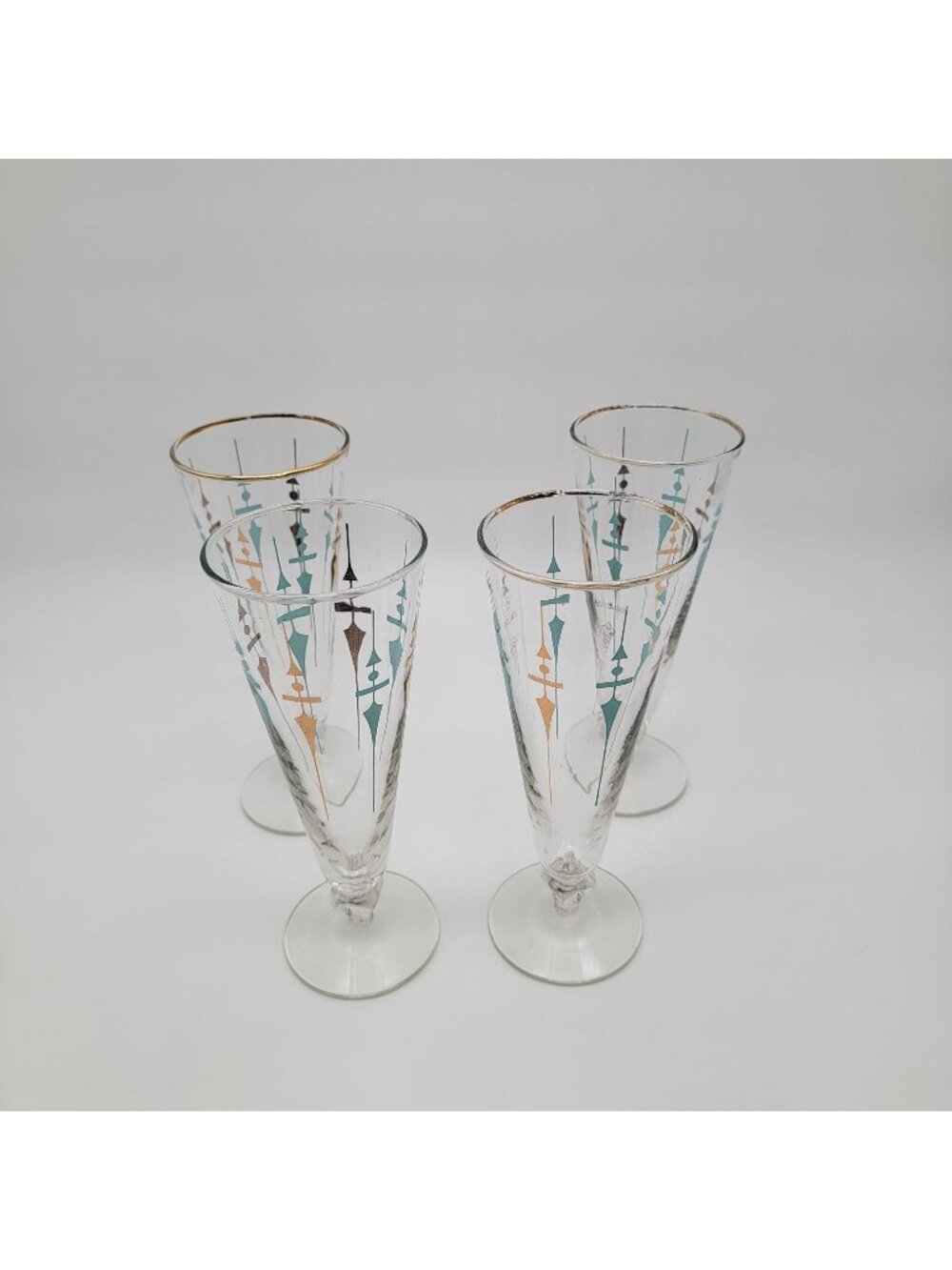 Set of 4 Mid-Century Modern Libbey Staccato Pilsner Glasses Atomic Teal